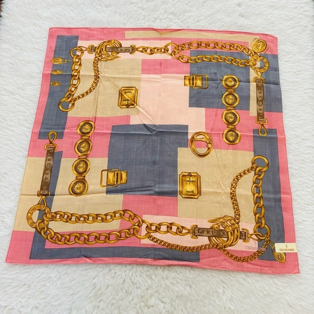 Trussardi Cotton Multicolor Square Bandanna/Scarf Size 21” X 21”approximately